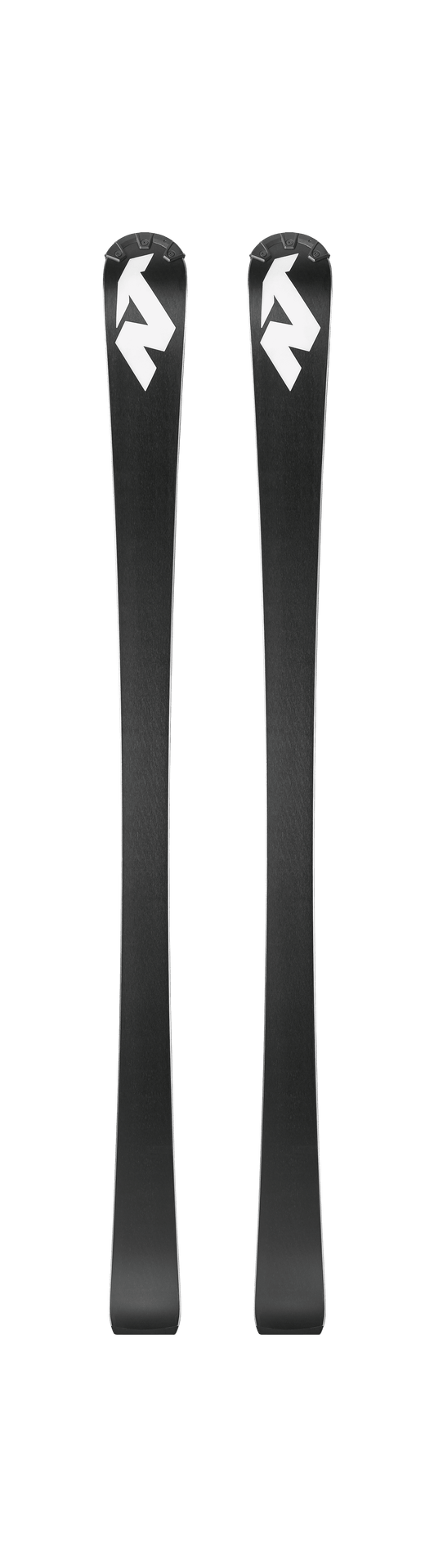 Zwei schwarze, leicht geschwungene Metall-Reifenheber mit weißem, stilisiertem K-Logo sind parallel auf weißem Grund abgebildet - perfekt für die Wartung der Nordica DOBERMANN SLJ PLATE 2026/2027 Junior Slalom Rennski von Nordica.