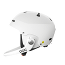 Der Poc Artic SL Mips von POC Sports ist ein weißer Slalomhelm mit Maxilla Breakaway Kinnschutz, abnehmbarem Visier, Belüftungslöchern, Einstellrad und MIPS Integra-Logo, das sich im Profil auf einem schlichten hellgrauen Hintergrund abzeichnet.
