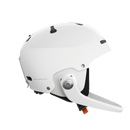 Der POC Sports Poc Artic SL Mips ist ein moderner weißer Slalomhelm mit stromlinienförmigem Design, MIPS Integra, einem verstellbaren seitlichen Zifferblatt, kleinen Belüftungsöffnungen und einem Maxilla Breakaway Kinnschutz, fotografiert auf einem schlichten weißen Hintergrund.