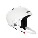 Der POC Sports Poc Artic SL Mips ist ein weißer, offener Motorradhelm mit schwarzer Innenausstattung, MIPS-Integra-Technologie, einem hochklappbaren Visier, Belüftungsschlitzen und einem Kinnriemen mit orangefarbener Schnalle, der auf einem schlichten hellen Hintergrund abgebildet ist.