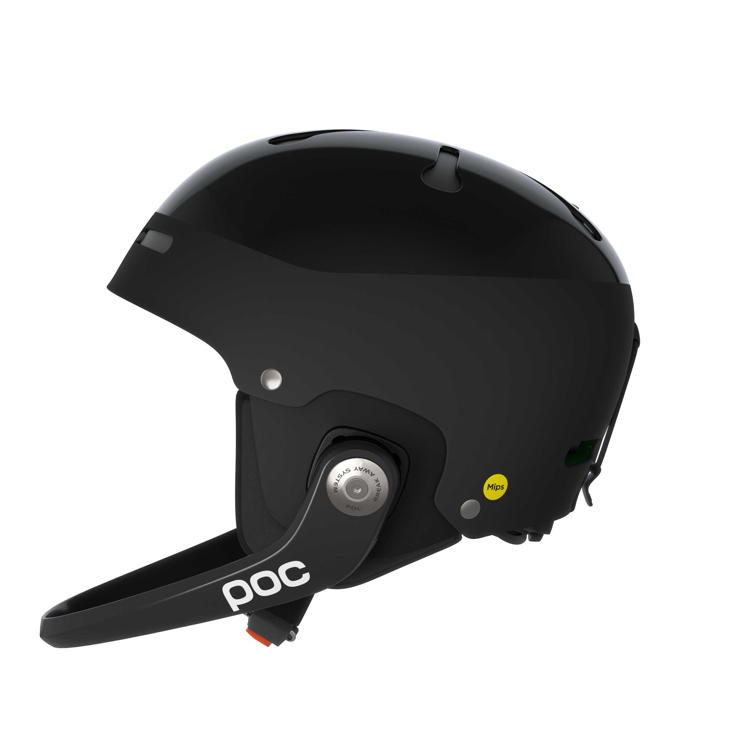 Der POC Sports Poc Artic SL Mips Helm, in schwarz, verfügt über einen abnehmbaren Kinnschutz und MIPS Integra. Abgebildet auf der linken Seite auf einem schlichten weißen Hintergrund.