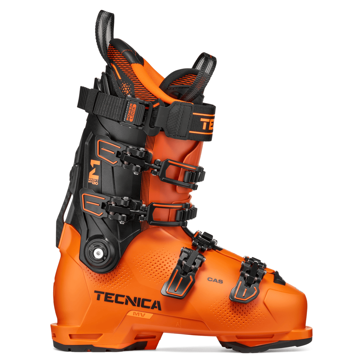 Tecnica Mach1 MV 130 TD2 GW Skischuh in Orange – Seitenansicht der Außenseite