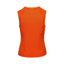 Die POC pocito VPD Air VEST Orange von POC Sports ist ein leuchtend orangefarbenes, ärmelloses Sportoberteil (von hinten gesehen) mit einem großen, strukturierten Einsatz und atmungsaktivem Netzgewebe - perfekt für leichten Schutz.