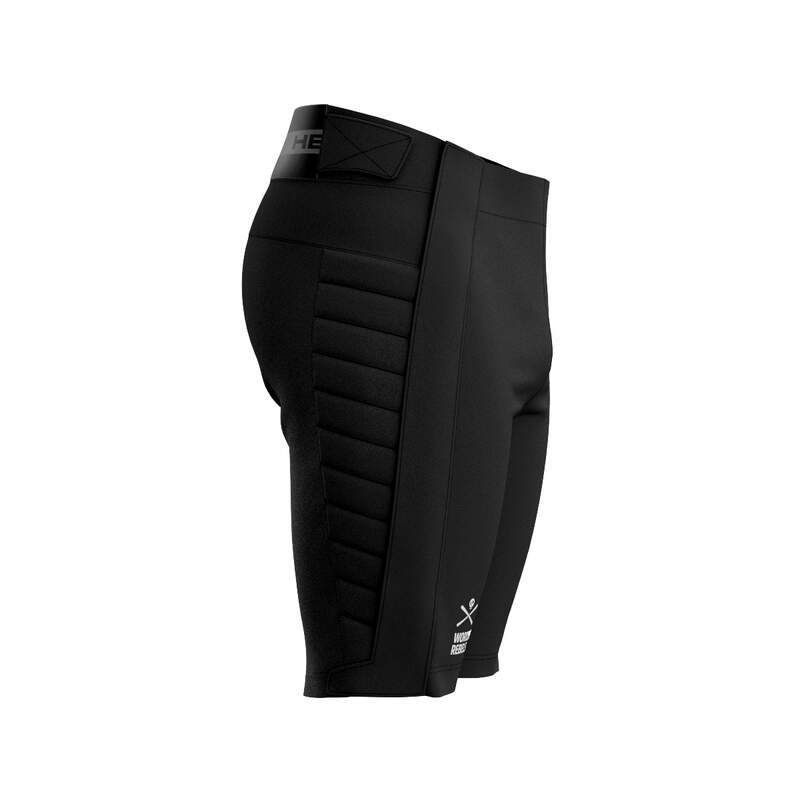 HEAD Race Shorts Junior 2026/2027, von der Seite gesehen, mit gerippten Oberschenkelpolstern, einem breiten, verstellbaren Bund und einem kleinen weißen HEAD-Logo am Saum. Diese wasserabweisenden Shorts sind perfekt für junge Sportler.