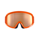 Die POC Sports POCito Opsin Skibrille hat eine reflektierende, goldfarbene Scheibe, eine schwarze Innenpolsterung und rote, verstellbare Bänder auf einem schlichten weißen Hintergrund.