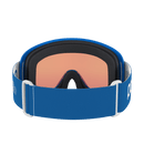 Die POC Sports POCito Opsin Kinder-Skibrille in Blau hat eine reflektierende Partly Sunny Light Orange-Scheibe, ein verstellbares Band, weiße Akzente und eine weiche Polsterung für hohen Tragekomfort (von hinten).