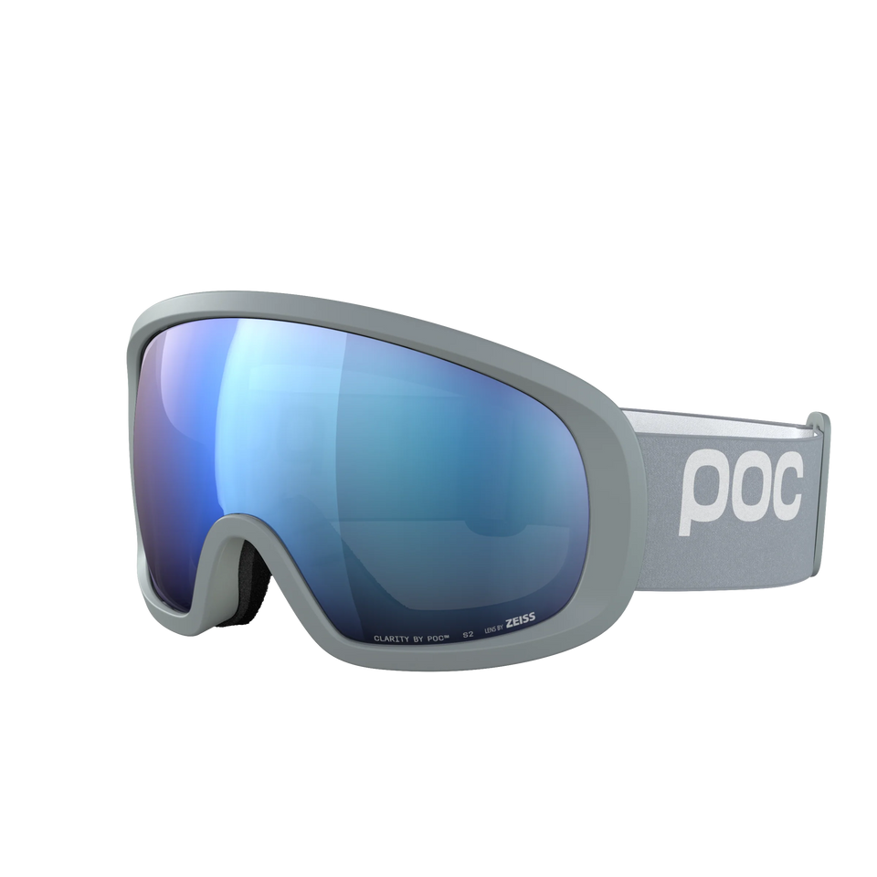 POC Fovea Mid Granite Grey – Skibrille mit reflektierender blauer Clarity-Scheibe.