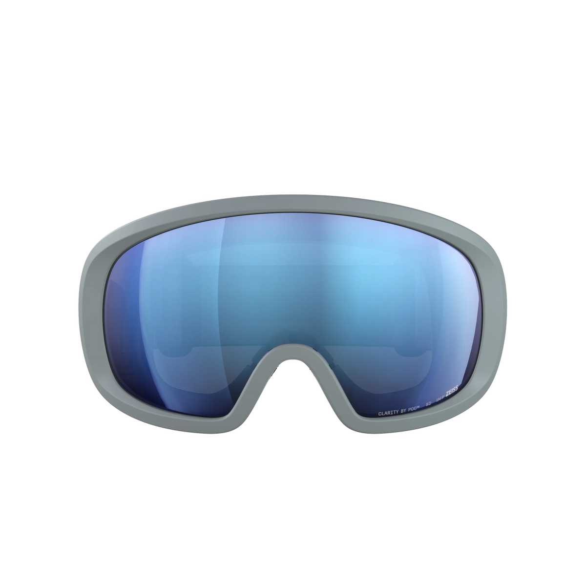 POC Fovea Mid Granite Grey – Frontansicht mit blau verspiegelter Clarity-Scheibe.