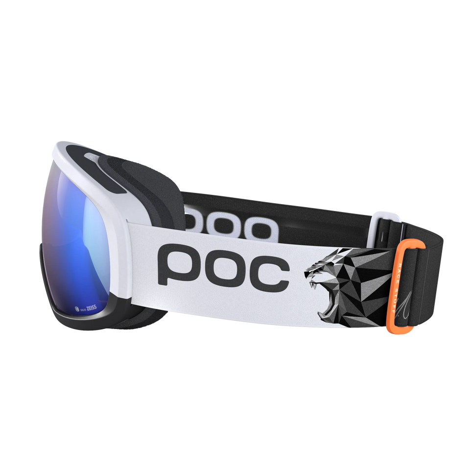 POC Fovea Mid Race Marco Odermatt Ed. – Skibrille mit blau reflektierender Scheibe und Race-Design.