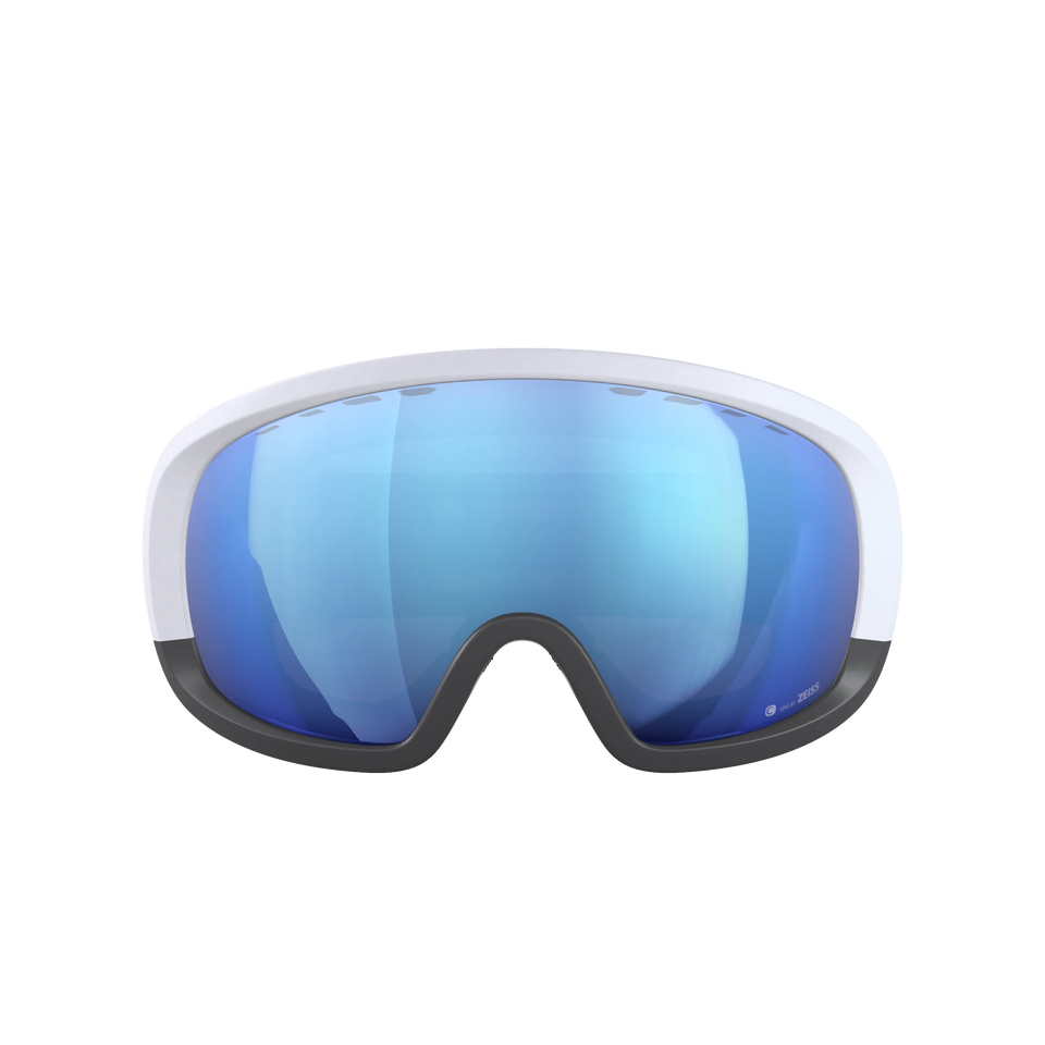 POC Fovea Mid Race Marco Odermatt Ed. – Frontansicht mit reflektierender blauer Scheibe.