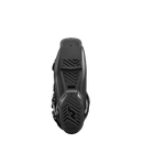 Unteransicht des Nordica Dobermann 5 S (Stiff) Black Skischuhs von Nordica. Hervorzuheben ist die steife, strukturierte Sohle mit kantigem Profil vor einem schlichten weißen Hintergrund.