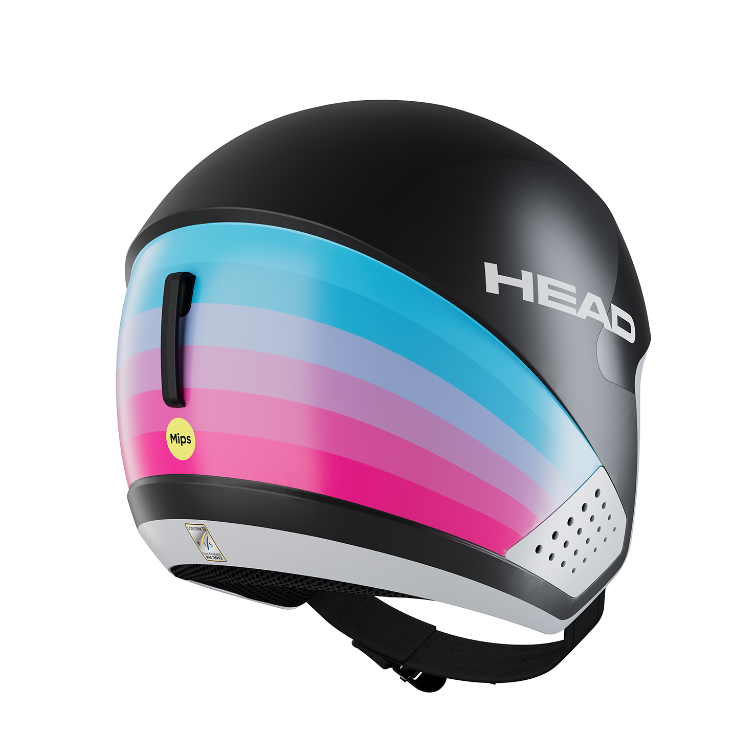 Aerodynamischer Head Downforce MIPS Skihelm in sportlichem Design, entwickelt fuer hoechste Sicherheitsansprueche im alpinen Skirennlauf