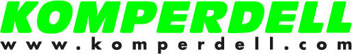 KOMPERDELL erscheint in fetten, leuchtend grünen Großbuchstaben über www.komperdell.com in schwarzen Kleinbuchstaben und hebt Innovationen wie das Komperdell Nationalteam Carbon GS Bent hervor.