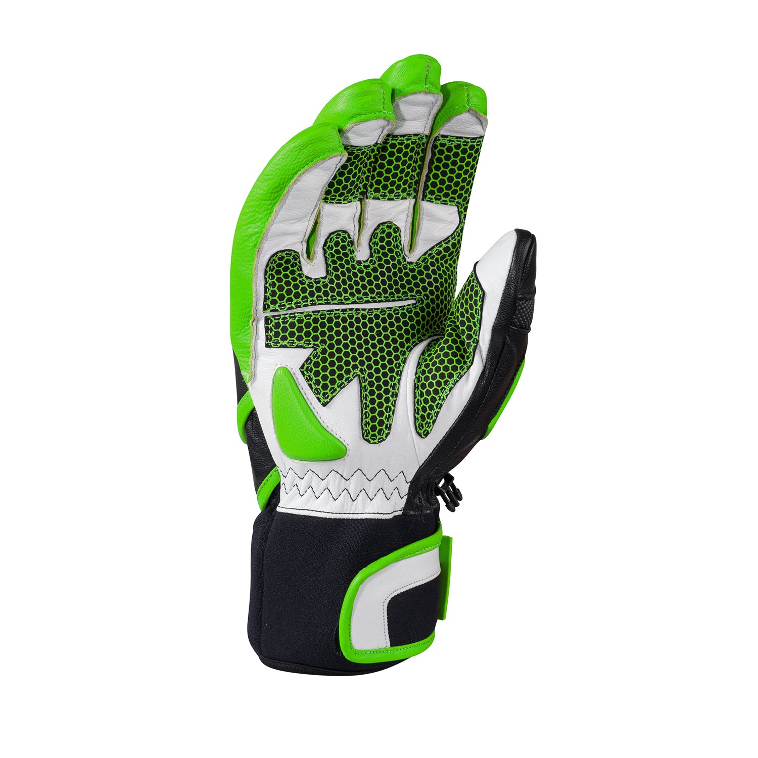 Innenansicht des Komperdell Racing Handschuhs mit rutschfester Grip-Struktur, ergonomischer Polsterung und robuster Verarbeitung fuer maximalen Halt im alpinen Skirennsport