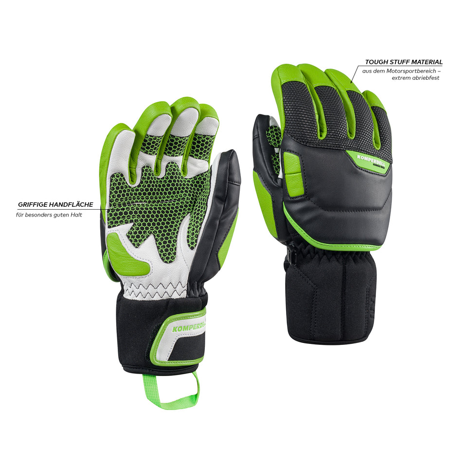 Komperdell Racing Handschuh fuer Kinder und Jugendliche mit abriebfester Oberhand aus Tough Stuff Material und griffiger Handflaeche fuer optimalen Halt beim Skifahren