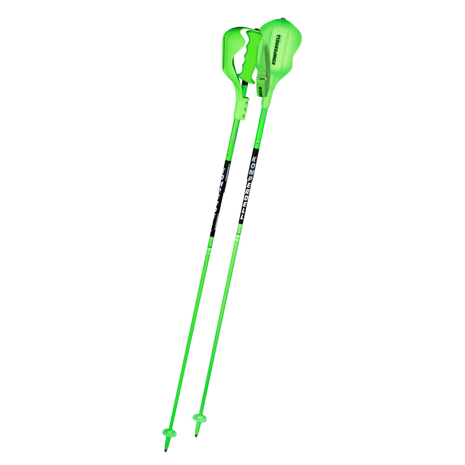 Green carbon slalom poles from Komperdell's Nationalteam range – race-ready with reinforced slalom protection.