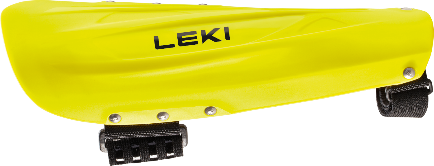 Gelber Leki Unterarmschoner Worldcup Pro Junior mit stabilem Schraubsystem – idealer Schutz für junge Skirennläufer beim Slalomtraining