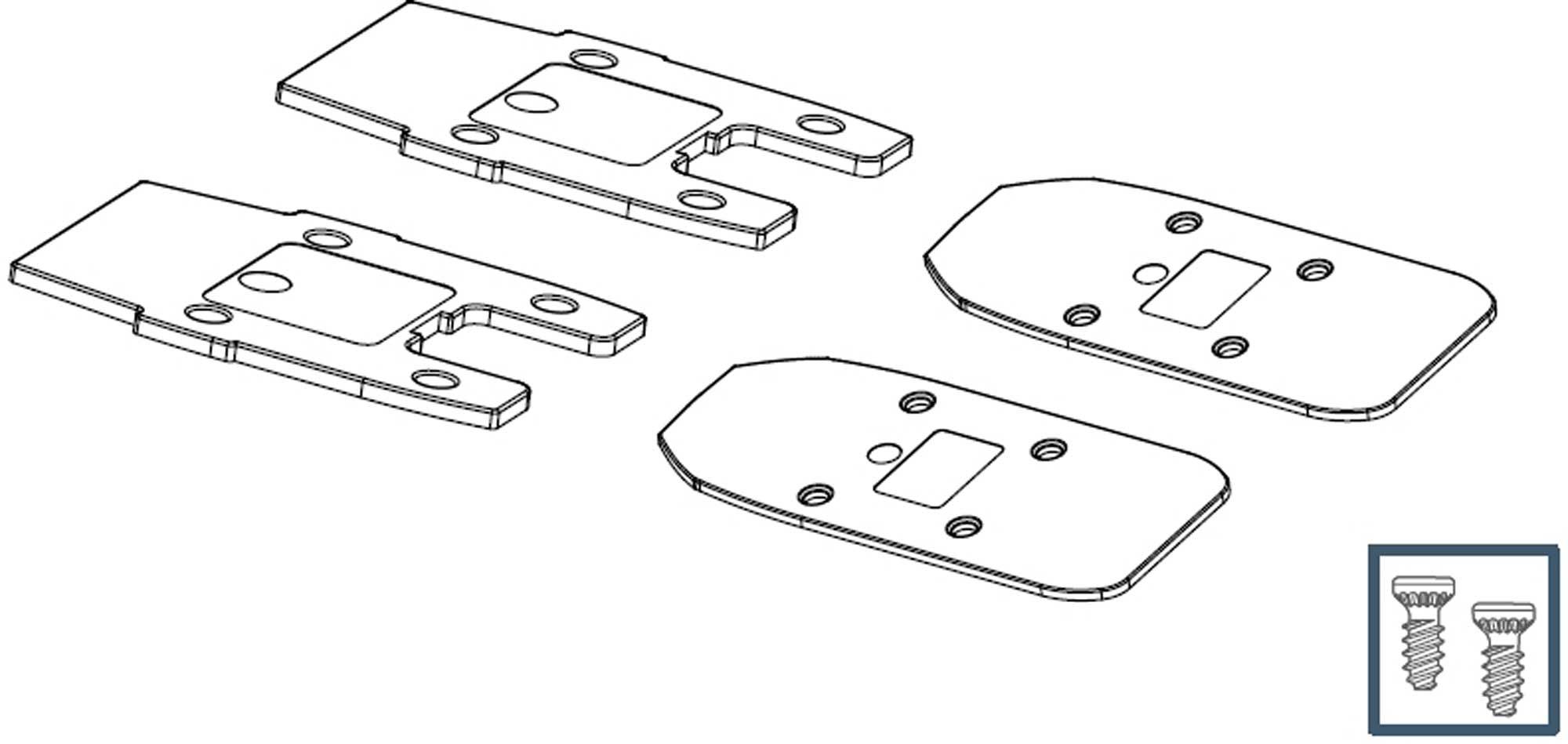 Lifterplatten-Set L2 Liftr 3mm für SPX 12/14 RKR Bindungen – inklusive Schrauben – technische Zeichnung der Adapterplatten zur Skibindungsmontage.