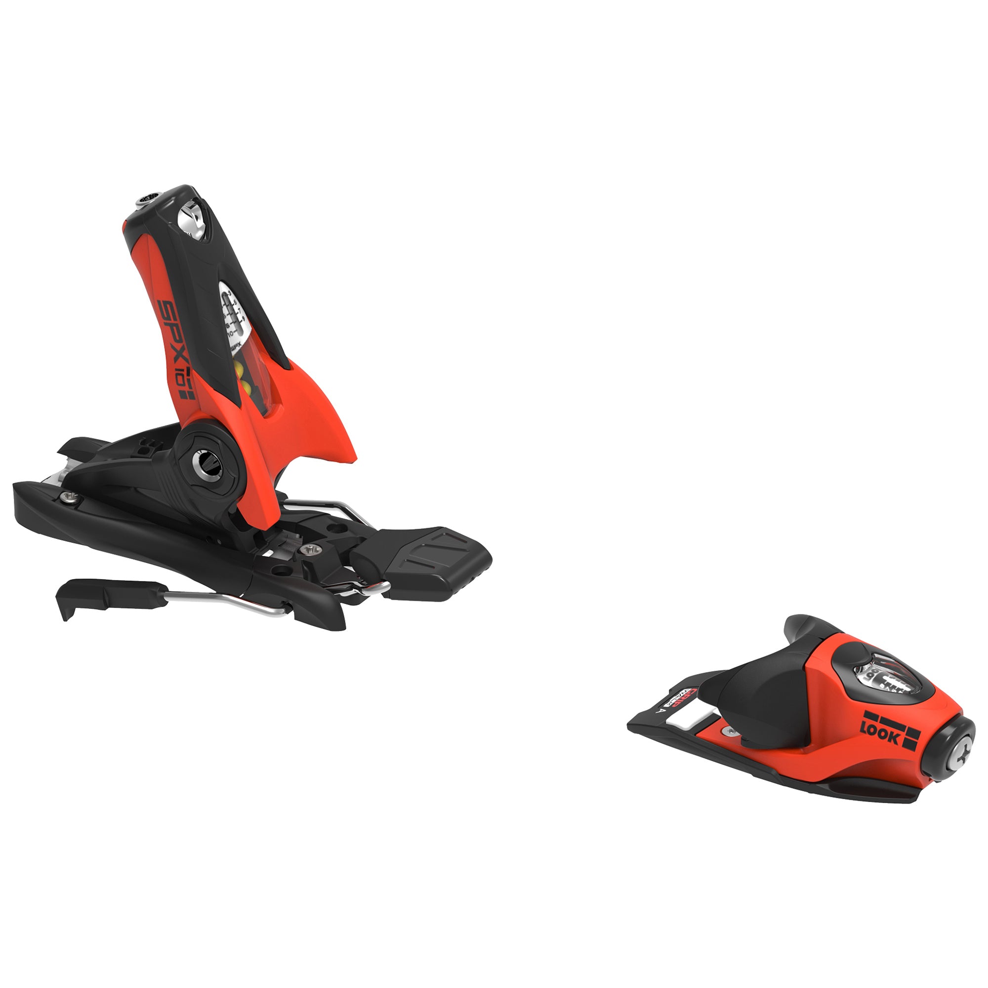 Look SPX 10 GW Skibindung in rot schwarz mit breiter Auflageflaeche und hoher Seitenstabilitaet, geeignet fuer Alpin Skifahrer mit GripWalk Sohlen.