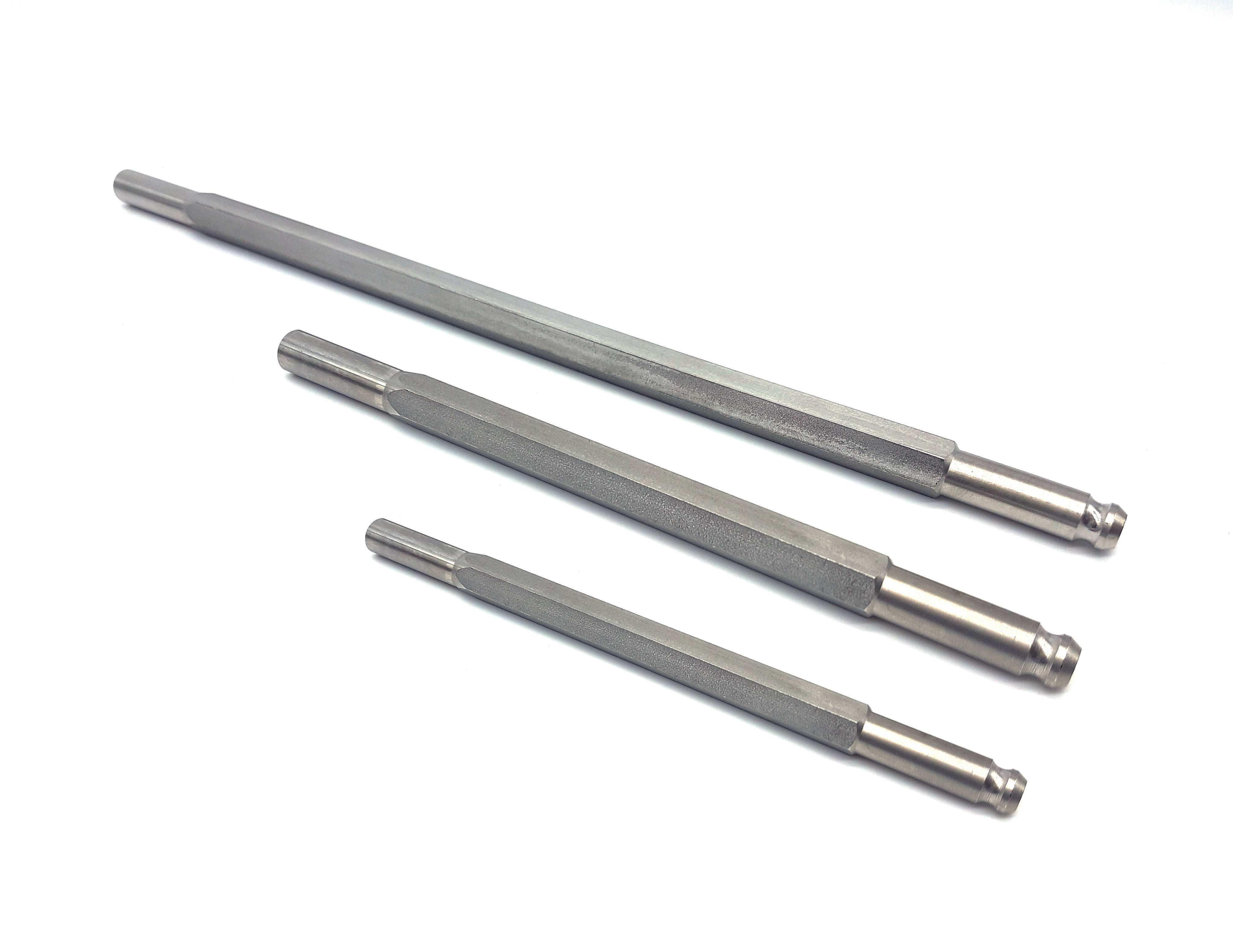 Rotorbuersten-Achsen in drei Groessen – kompatibel mit Handgriffsystemen zur Anwendung im Skiwachs- und Belagsservice