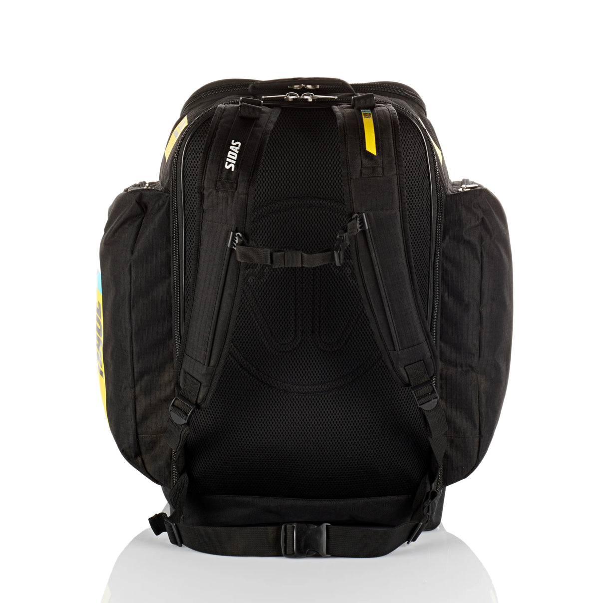 Rückenansicht des Sidas Race Rucksacks 60L – ergonomische Schultergurte und atmungsaktive Rückenpolsterung für optimalen Tragekomfort bei sportlichen Aktivitäten.