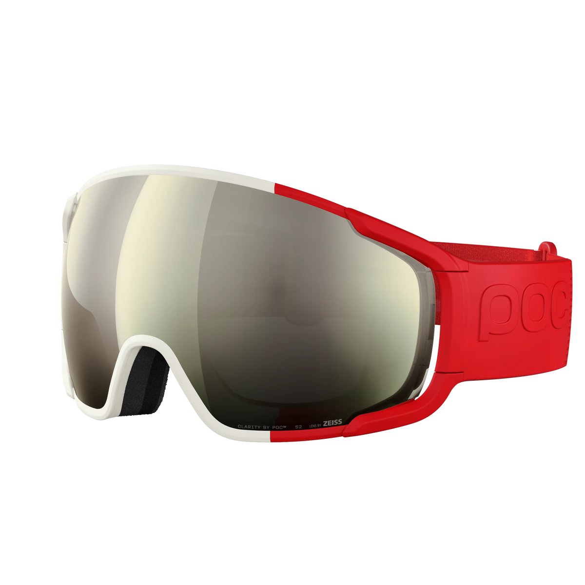 POC Zonula Rouge Blanc – Skibrille mit Clarity-Scheibe und rot-weißem Band.