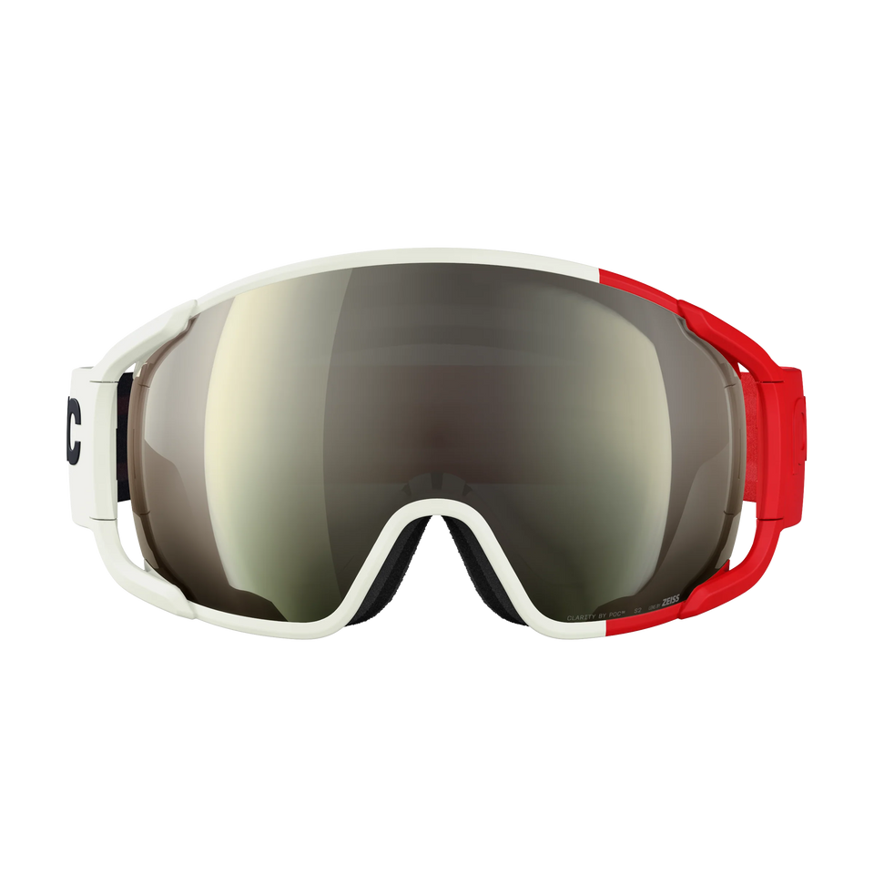 POC Zonula Rouge Blanc – Frontansicht mit reflektierender Clarity-Scheibe.