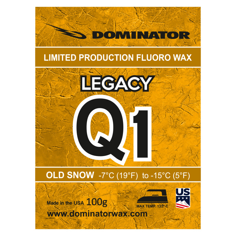 Dominator LEGACY Q1 Skiwachs mit Fluor für alte Schneebedingungen – Hochleistungswachs für Temperaturen von -7 °C bis -15 °C – 100 g Block aus den USA
