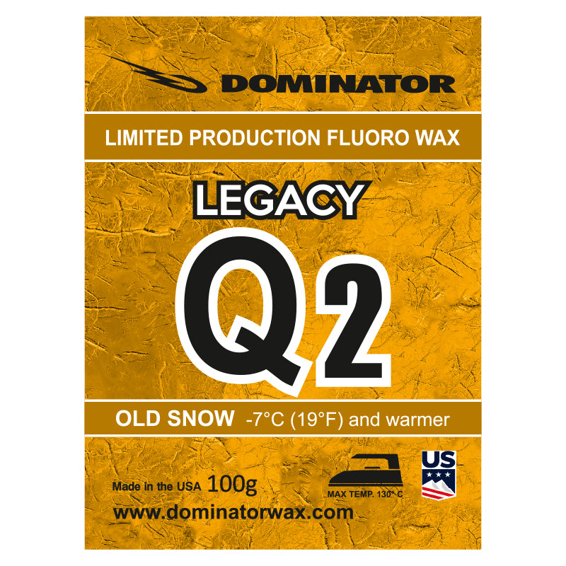Dominator LEGACY Q2 Fluor-Wachs für alte Schneeverhältnisse – Premium Skiwachs für Temperaturen ab -7 °C – 100 g Block aus den USA