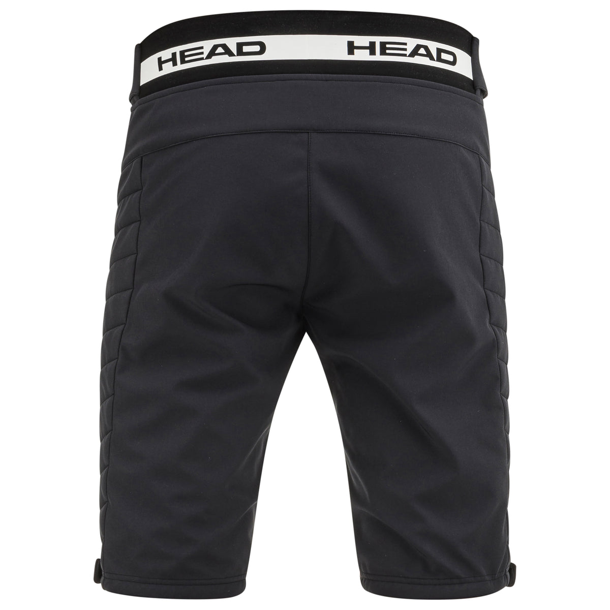 HEAD Race Shorts Unisex – gepolsterte schwarze Skishorts für Training und Rennen, mit elastischem HEAD-Bund und seitlichem Schutz für professionelle Skifahrer.