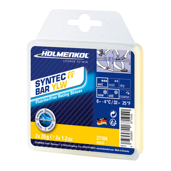 Holmenkol Syntec Bar Wax YLW 2x35g – fluorfreier Rennwachsblock für Ski, ideal für Temperaturen von 0 bis -4 Grad Celsius