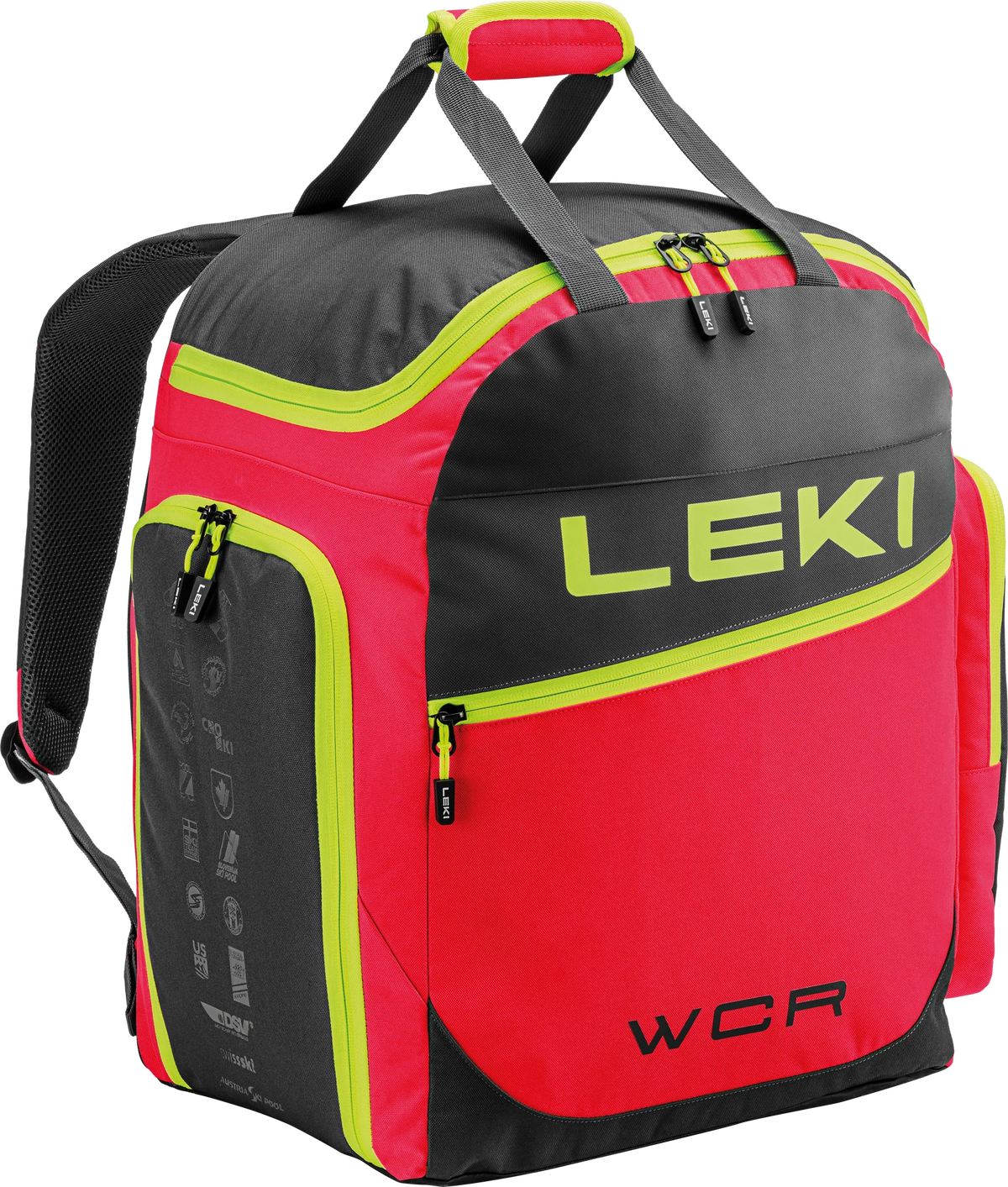LEKI WCR Skirucksack Rot-Schwarz – robuster Skirucksack für Rennsport mit separaten Fächern für Skischuhe, Helm und Zubehör, ideal für ambitionierte Skifahrer und Rennläufer