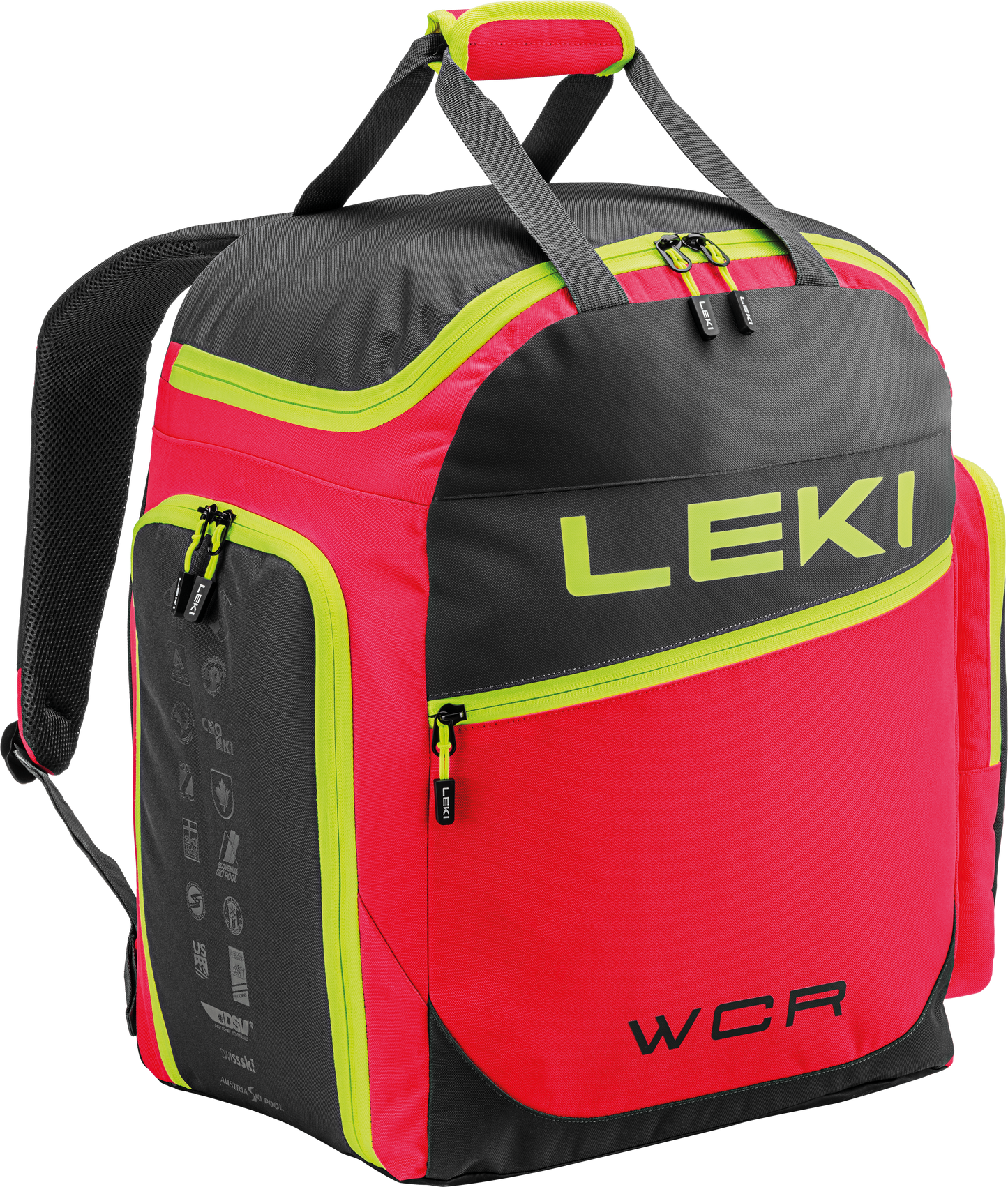 LEKI WCR Skirucksack Rot-Schwarz – robuster Skirucksack für Rennsport mit separaten Fächern für Skischuhe, Helm und Zubehör, ideal für ambitionierte Skifahrer und Rennläufer