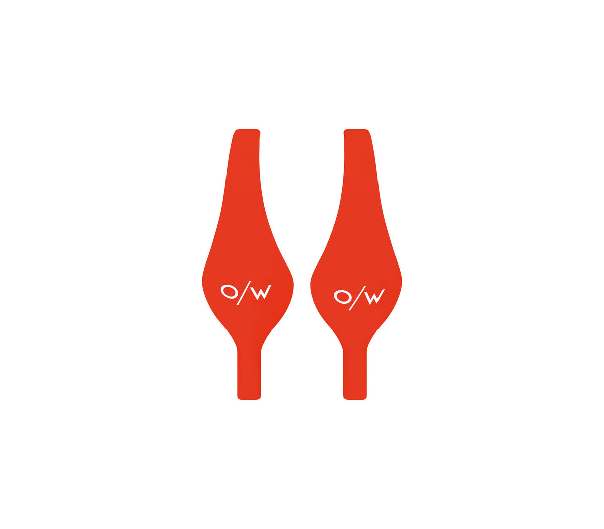 Zwei neonorangefarbene, paddelförmige One Way GATE GUARDs von One Way, jeweils mit weißem "O/W"-Schriftzug, sind nebeneinander auf weißem Hintergrund angebracht.