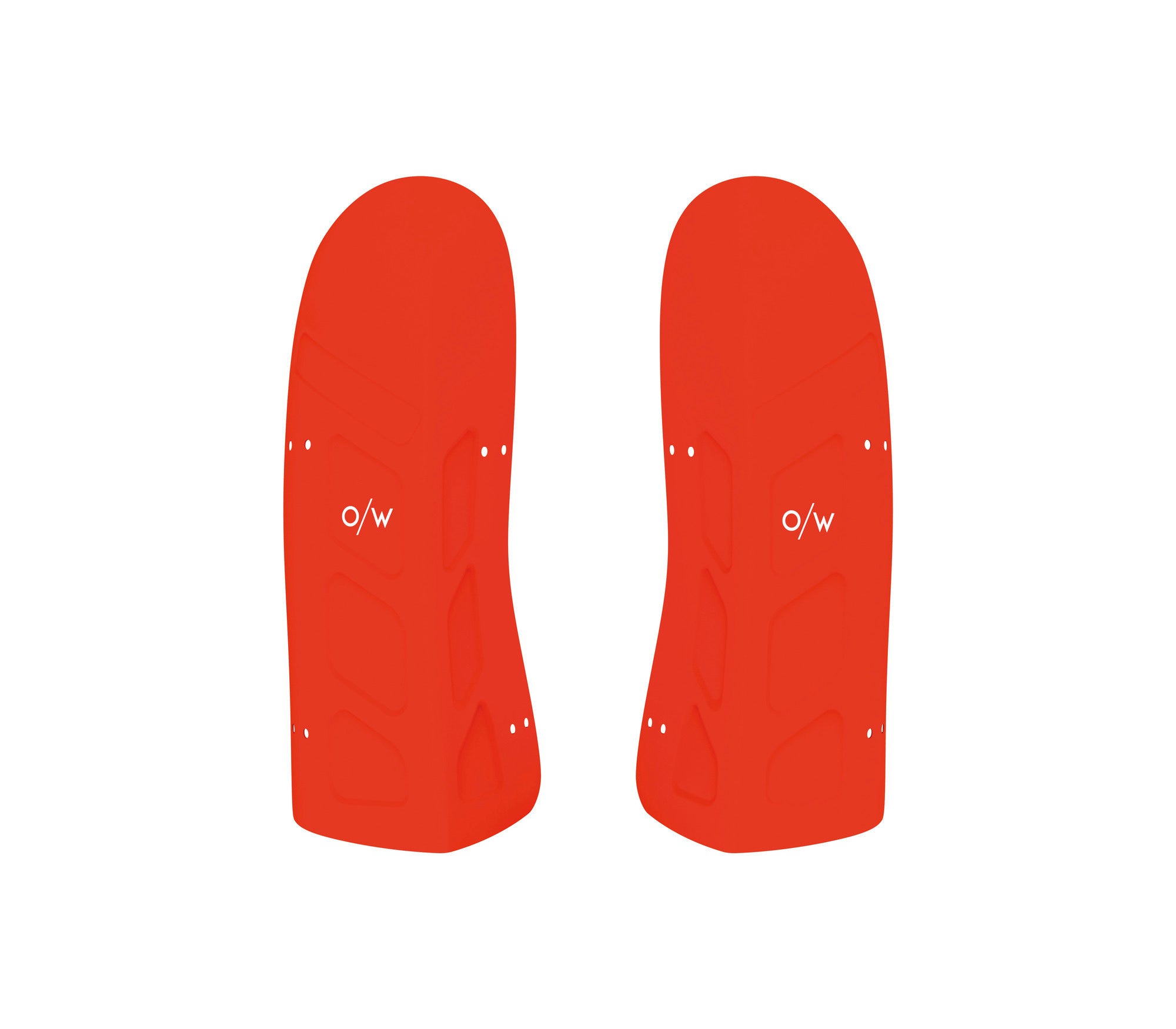 Zwei leuchtend rote One Way SHIN GUARD JUNIOR Protektoren aus PP, EVA und SBR mit dezenten Rillenmustern und einem weißen One Way Logo in der Mitte sind auf einem schlichten weißen Hintergrund abgebildet.