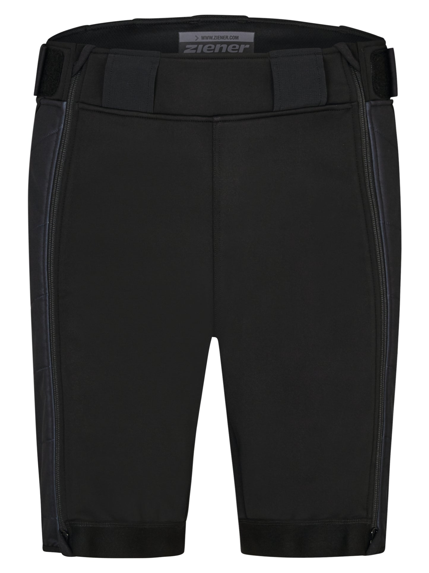 Vorderansicht der Ziener Race Short für Kinder – funktionale Skirennhose mit seitlichen Reißverschlüssen, breitem Bund und sportlicher Passform.