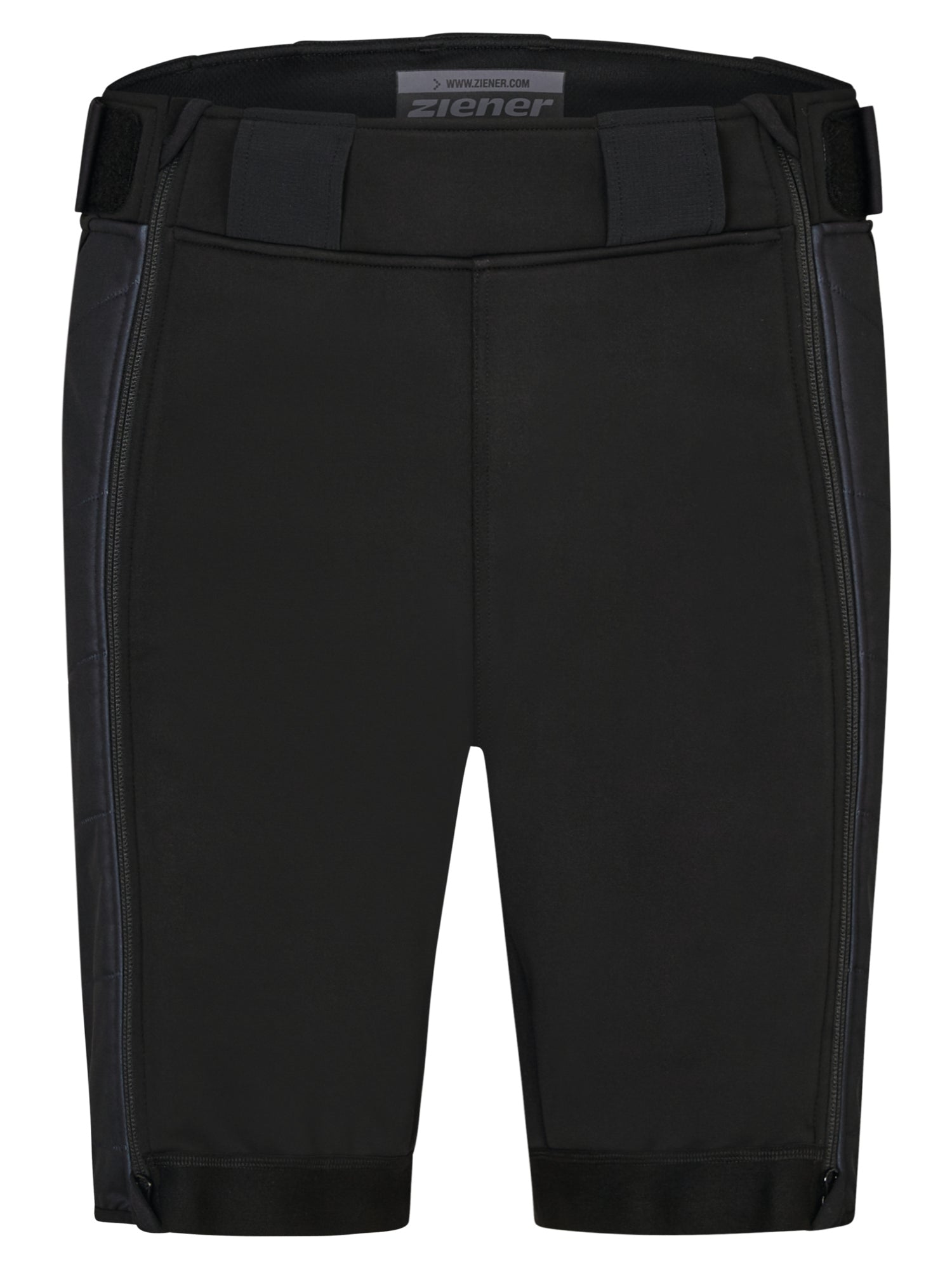Vorderansicht der Ziener Race Short – funktionelle Skirenn-Überhose für Kinder mit durchgehenden Reißverschlüssen und elastischem Bund für optimalen Sitz.