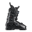 Der schwarze Nordica DOBERMANN 5 RD-ES Skischuh verfügt über mehrere verstellbare Schnallen, eine robuste Schale und eine gepolsterte Innenseite. Das Nordica-Logo und der Modellname sind seitlich angebracht und zeigen in der aufrechten Seitenansicht seine Weltcup-Zugehörigkeit.
