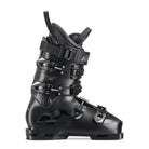 Der schwarze Nordica DOBERMANN 5 RD-ES Skischuh verfügt über mehrere verstellbare Schnallen, eine robuste Schale und eine gepolsterte Innenseite. Das Nordica-Logo und der Modellname sind seitlich angebracht und zeigen in der aufrechten Seitenansicht seine Weltcup-Zugehörigkeit.