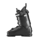 Ein schwarzer Nordica DOBERMANN 5 RD-93 EXTRA STIFF 2026/2027 Skischuh mit drei Schnallen, einem Power Strap und einer stilisierten Seitengrafik, dargestellt im Profil auf weißem Hintergrund.