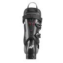 Ein schwarzer Nordica DOBERMANN 5 RD-93 EXTRA STIFF 2026/2027 Skischuh wird von hinten gezeigt, mit einer oberen Zugschlaufe, seitlichen Schnallen und einem auffälligen weißen N-Logo nahe der Ferse auf grauem Hintergrund.