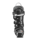 Vorderansicht des schwarzen Nordica DOBERMANN 5 RD-93 EXTRA STIFF 2026/2027 mit zwei verstellbaren Schnallen und einem Klettverschluss mit weißem Schriftzug "Nordica".