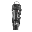 Rückansicht eines schwarzen Nordica DOBERMANN 5 RD-93 STIFF 2026/2027 Race Boot mit Schnallen, oberem Riemen, roten Akzenten, Wolfsgrafik an der Seite und weißem N-Logo an der Ferse vor weißem Hintergrund.