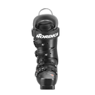 Der Nordica DOBERMANN 5 RD-93 STIFF 2026/2027 Skischuh in Schwarz ist von vorne zu sehen. Er hat verstellbare Schnallen, einen Klettverschluss und ein auffälliges weißes Nordica-Branding auf der Manschette vor einem schlichten weißen Hintergrund.