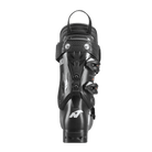 Der Nordica DOBERMANN 5 96 L.C. MEDIUM 2026/2027 Skischuh in Schwarz zeigt sich von hinten mit Metallschnallen, einem strukturierten oberen Riemen und einem weißen N-Logo an der Ferse. Er hat einen eleganten, modernen Look mit subtilen Details.