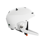 Der POC Sports Poc Artic SL Mips ist ein moderner weißer Slalomhelm mit stromlinienförmigem Design, MIPS Integra, einem verstellbaren seitlichen Zifferblatt, kleinen Belüftungsöffnungen und einem Maxilla Breakaway Kinnschutz, fotografiert auf einem schlichten weißen Hintergrund.