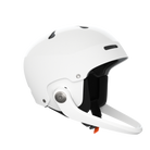 Der POC Sports Poc Artic SL Mips ist ein weißer, offener Motorradhelm mit schwarzer Innenausstattung, MIPS-Integra-Technologie, einem hochklappbaren Visier, Belüftungsschlitzen und einem Kinnriemen mit orangefarbener Schnalle, der auf einem schlichten hellen Hintergrund abgebildet ist.