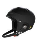 Der POC Sports Poc Artic SL Mips ist ein schwarzer Slalomhelm mit Kinnschutz, Belüftungslöchern und einer gepolsterten Innenausstattung mit MIPS Integra Technologie, die auf einem schlichten weißen Hintergrund zu sehen ist.