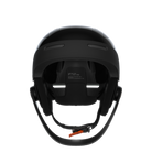 Die Frontansicht des schwarzen POC Sports Poc Artic SL Mips Slalomhelms zeigt die Innenpolsterung, den orangefarbenen Kinnriemen, den MIPS-Integra-Schutz und die oberen Belüftungsöffnungen.