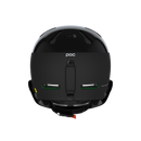 Der POC Sports Poc Artic SL Mips Fahrradhelm in Schwarz wird von hinten gezeigt, wobei der sichere Verschluss, die zwei horizontalen Belüftungsöffnungen, die MIPS Integra Technologie und das schlanke, aerodynamische Design des Slalomhelms hervorgehoben werden.